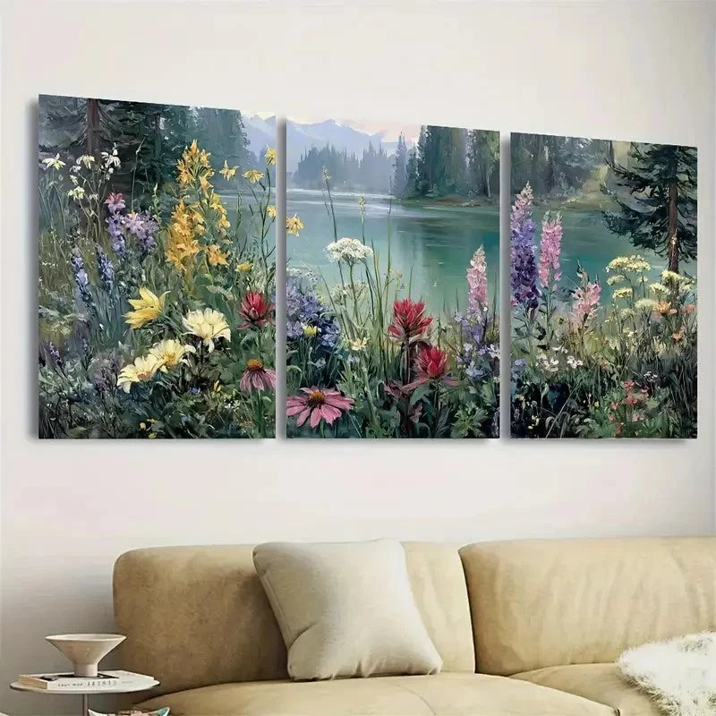 3pcs Wildflowers Along the River Botanical Wall Art Set Canvas Framed 60x90cm - High Quality Print 100% Australian Made Wall Canvas Ready to Hang