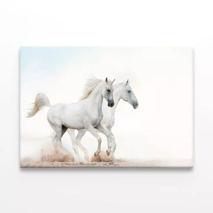 Two Beautiful Snowy White Horses Wall Art Decor 100% Australian Made - Bella Home Decor