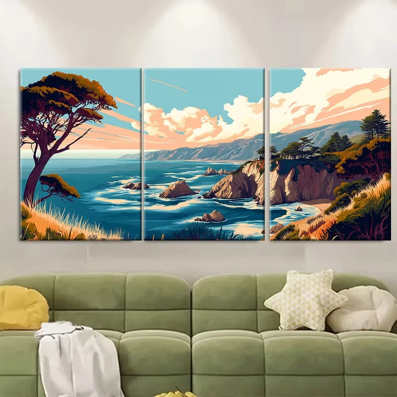 3pcs Coastal California Landscape Metal Print Ready to Hang Art - Bella Home Decor