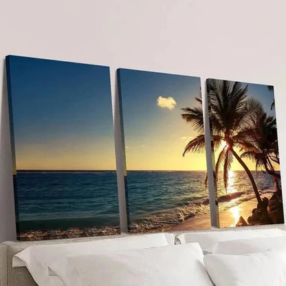 3pcs Sunset at Sea Coco Island Scenery Wall  Art Set Canvas Unframed - High Quality Print 100% Australian Made Wall Canvas