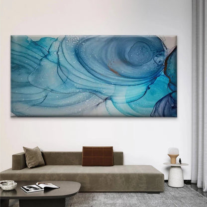 Blue Swirling Ocean Waves Wall Art Canvas Office Home Room Framed 120x60cm
