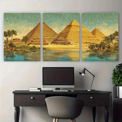 3pcs Classic Aesthetic Durable Pyramids Perfect Wall Art Set Canvas Framed 50x70cm - High Quality Print 100% Australian Made Wall Canvas Ready to Hang - Bella Home Decor