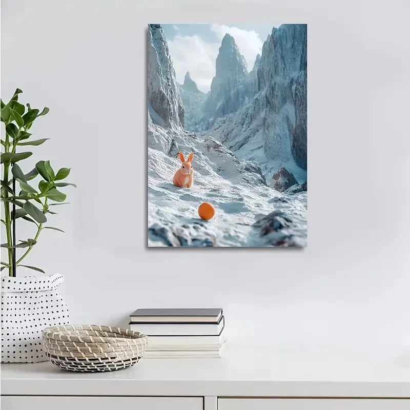 Cyberpunk Rabbit in Snow Mountain Painting 40x60cm Metal Print Ready to Hang - Bella Home Decor