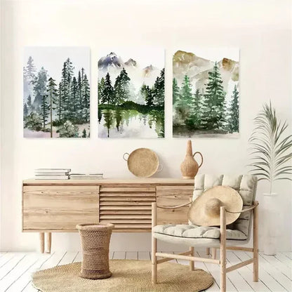 3pcs Mountain Forest Scenery Tranquil River Wall Art Canvas Unframed - High Quality Print 100% Australian Made Wall Canvas