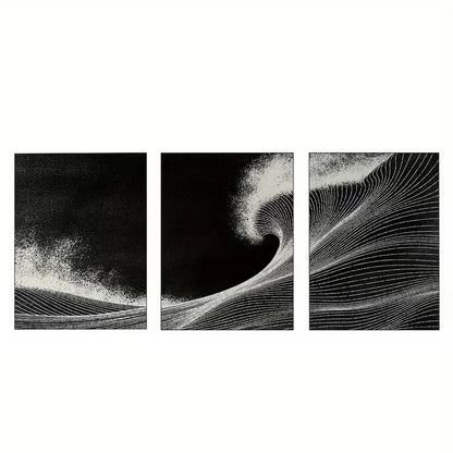 3pcs Black and Cream Woodcut Style Wall Art Set Canvas Framed 60x90cm - High Quality Print 100% Australian Made Wall Canvas Ready to Hang - Bella Home Decor