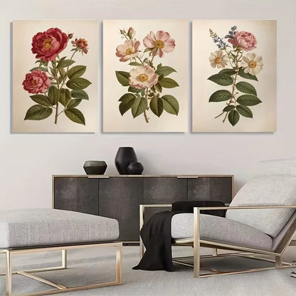 3pcs Vintage Rose Plant Triptych   Wall Art Set Canvas Framed 50x70cm - High Quality Print 100% Australian Made Wall Canvas Ready to Hang