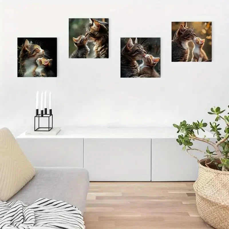 4pcs Charming Kissing Kitty Wall Art Canvas Framed