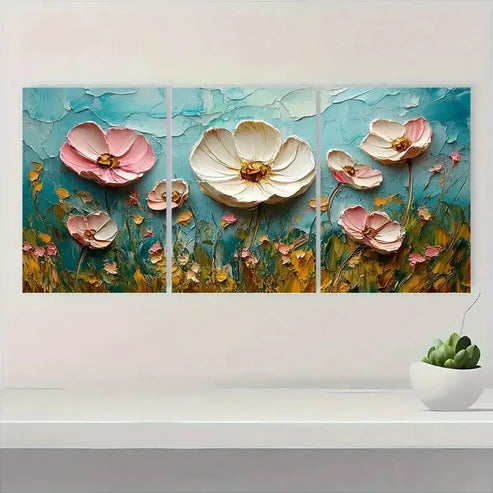 3pcs White Roses Pink Flowers RT Wall Art Set Canvas Unframed - High Quality Print 100% Australian Made Wall Canvas