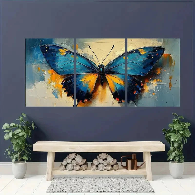 3pcs Modern Butterfly Animal Wall Art Set Canvas Framed 40x60cm - High Quality Print 100% Australian Made Wall Canvas Ready to Hang - Bella Home Decor