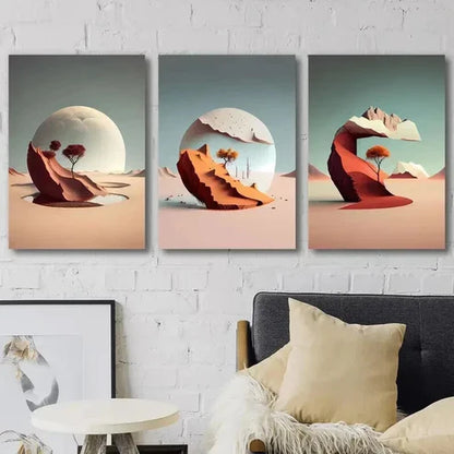 3pcs Planetary Scenery with Trees & Mountains Wall Art Canvas Unframed - High Quality Print 100% Australian Made Wall Canvas