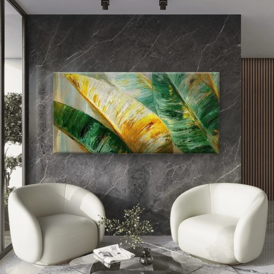 Abstract Design of Banana Leave Wall Art Canvas Office Home Room Framed 120x60cm - Bella Home Decor