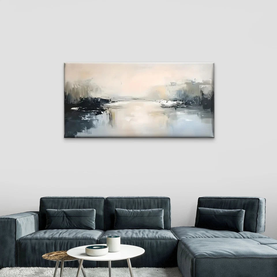 Black Grey White Watercolour Wall Art Canvas Office Home Room Framed 120x60cm