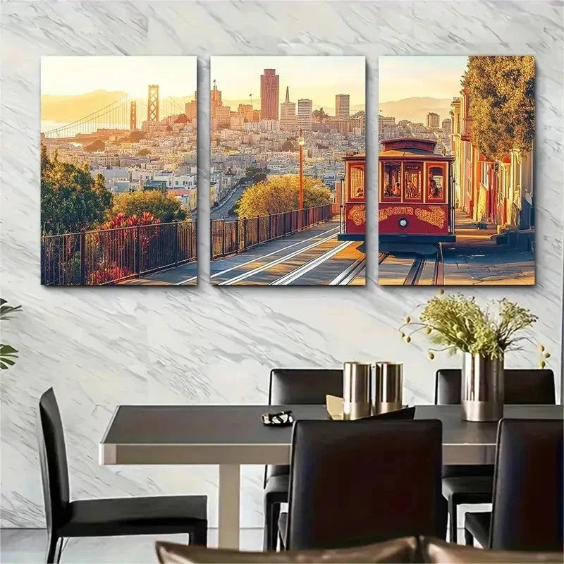 3pcs San Francisco California Cityscape Perfect Wall Art Set Canvas Framed 50x70cm - High Quality Print 100% Australian Made Wall Canvas Ready to Hang