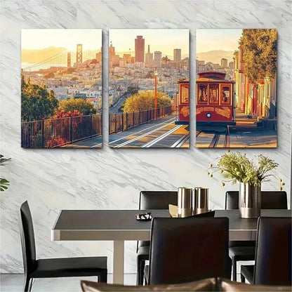 3pcs San Francisco California Cityscape Perfect Wall Art Set Canvas Framed 50x70cm - High Quality Print 100% Australian Made Wall Canvas Ready to Hang