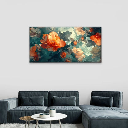 Modern Orange Blossom Floral Wall Art Canvas Office Home Room Framed 120x60cm