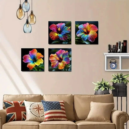 4pcs Colorful Hibiscus Flower Wall Art Canvas Framed
