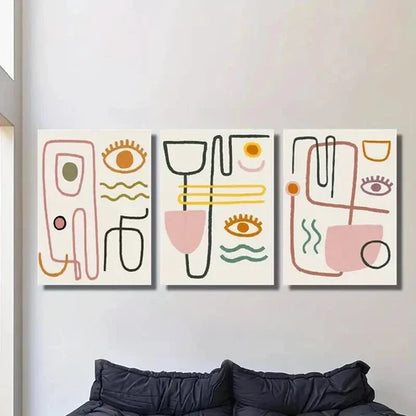 3pcs Abstract Line Drawing of Human Face Wall Art Set Canvas Unframed - High Quality Print 100% Australian Made Wall Canvas