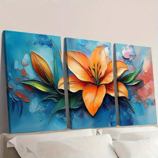 3pcs Original Lily Flower KL Wall Art Set Canvas Framed 40x60cm - High Quality Print 100% Australian Made Wall Canvas Ready to Hang