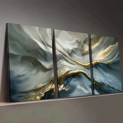 3pcs Abstract Golden & Gray Décor Perfect Wall Art Set Canvas Framed 50x70cm - High Quality Print 100% Australian Made Wall Canvas Ready to Hang - Bella Home Decor