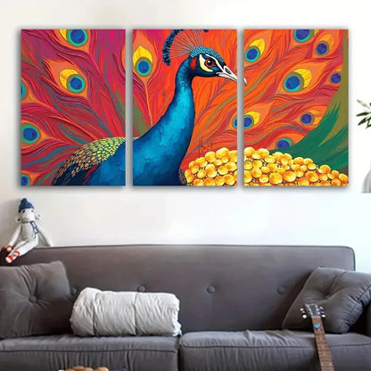 3pcs Peacock Art Wall Art Set Canvas Framed 50x70cm - High Quality Print 100% Australian Made Wall Canvas Ready to Hang