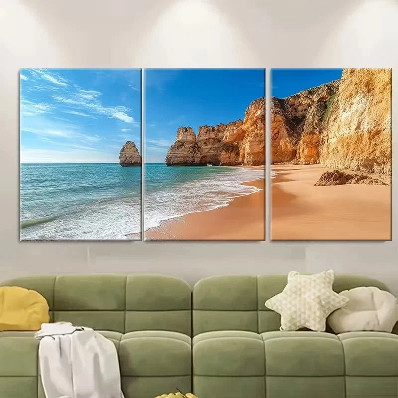 3pcs Portugal Coastal Beach Vintage Seaside Wall Art Set Canvas Framed 50x70cm - High Quality Print 100% Australian Made Wall Canvas Ready to Hang
