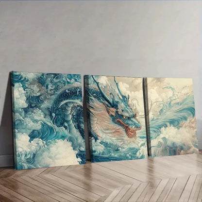 3pcs Asian Dragon Wall Art Set Canvas Unframed – High Quality Print 100% Australian Made Wall Canvas - Bella Home Decor