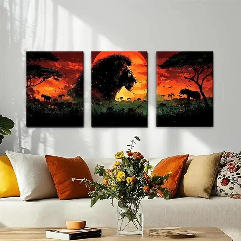 3pcs African Safari Majestic Lion Nature Perfect Wall Art Set Canvas Framed 60x90cm - High Quality Print 100% Australian Made Wall Canvas Ready to Hang - Bella Home Decor