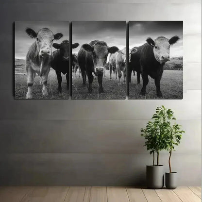 3pcs Black and White Cow Farmhouse Metal Print Ready to Hang Art - Bella Home Decor