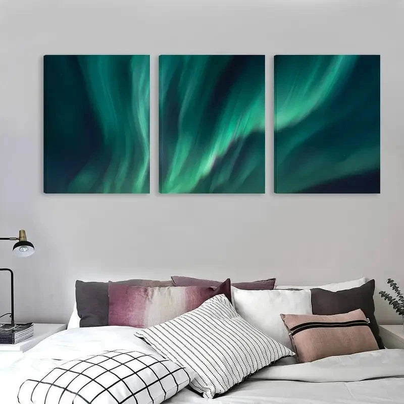 3pcs Northern Lights Dance Overhead Night Sky Wall Art Set Canvas Framed 50x70cm - High Quality Print 100% Australian Made Wall Canvas Ready to Hang - Bella Home Decor