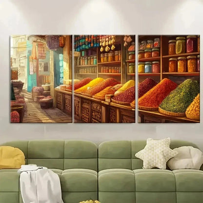 3pcs Punjab Spice Store Colorful Perfect Wall Art Set Canvas Framed 60x90cm - High Quality Print 100% Australian Made Wall Canvas Ready to Hang