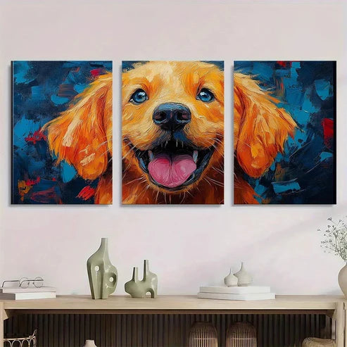 3pcs Painting Playful Dog Animal Themed Wall Art Canvas Unframed - High Quality Print 100% Australian Made Wall Canvas
