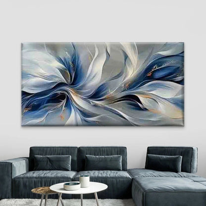 Abstract Blue & White Floral Wall Art Canvas Office Home Room Framed 120x60cm