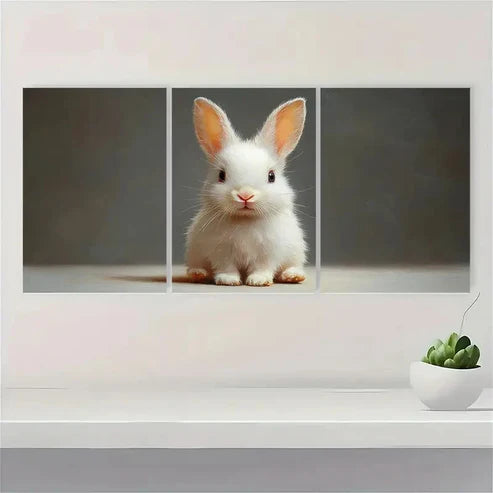 3pcs Baby Rabbit White Rabbit Painting ER Wall Art Set Canvas Unframed - High Quality Print 100% Australian Made Wall Canvas