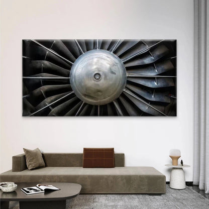 Metallic Jet Engine Turbine Wall Art Canvas Office Home Room Framed 120x60cm