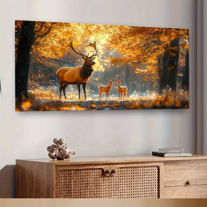 Stag & Fawn in Autumn Forest Wall Art Canvas Office Home Room Framed 120x60cm