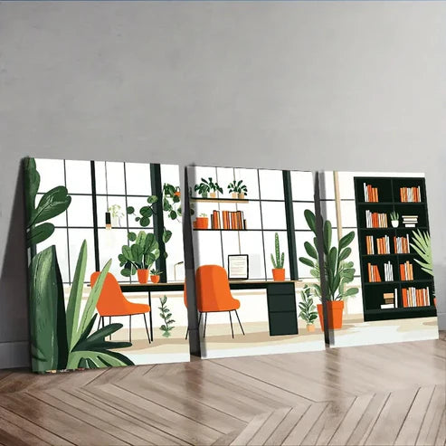 3pcs Houseplants Painting Modern Home Perfect Wall Art Set Canvas Unframed - High Quality Print 100% Australian Made Wall Canvas