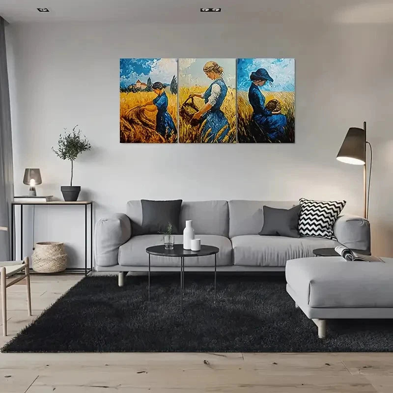 3pcs Vintage Women in Wheat Field Metal Print Ready to Hang Art