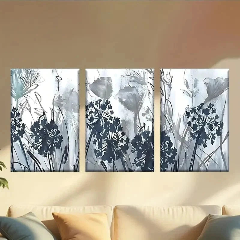 3pcs Painting of Flowers in a Field Wall Art Set Canvas Framed 40x60cm - High Quality Print 100% Australian Made Wall Canvas Ready to Hang