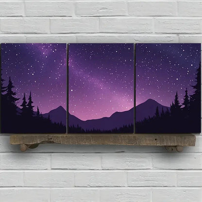 3pcs Pink Purple Starry Sky Painting Metal Print Ready to Hang Art - Bella Home Decor