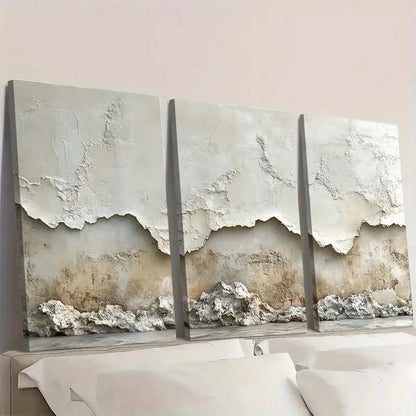 3pcs Minimalist Beige Textured  gj  Wall Art Set Canvas Framed 50x70cm - High Quality Print 100% Australian Made Wall Canvas Ready to Hang - Bella Home Decor