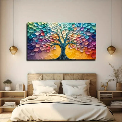 Vibrant Colorful Tree Design Wall Art Canvas Office Home Room Framed 120x60cm
