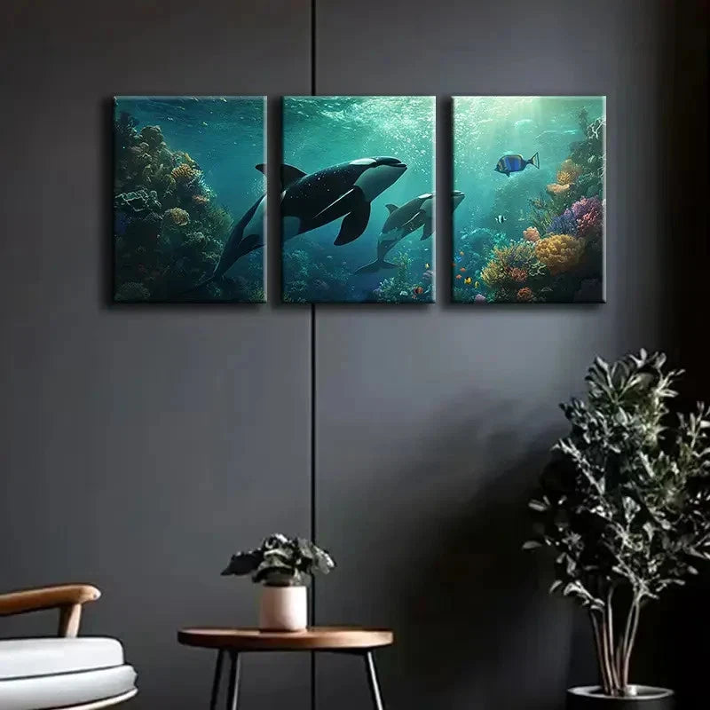 3pcs Killer Whale & Ocean Life Wall Art Set Canvas Framed 40x60cm - High Quality Print 100% Australian Made Wall Canvas Ready to Hang - Bella Home Decor