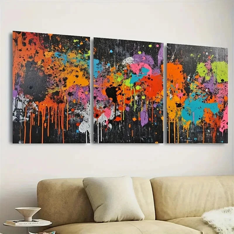 3pcs Graffiti Art Splatter Art Grunge Wall Art Set Canvas Framed 40x60cm - High Quality Print 100% Australian Made Wall Canvas Ready to Hang - Bella Home Decor