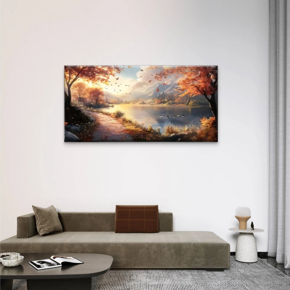 Scenery Pathway Sunrise Nature Wall Art Canvas Office Home Room Framed 120x60cm