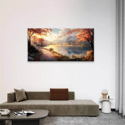 Scenery Pathway Sunrise Nature Wall Art Canvas Office Home Room Framed 120x60cm