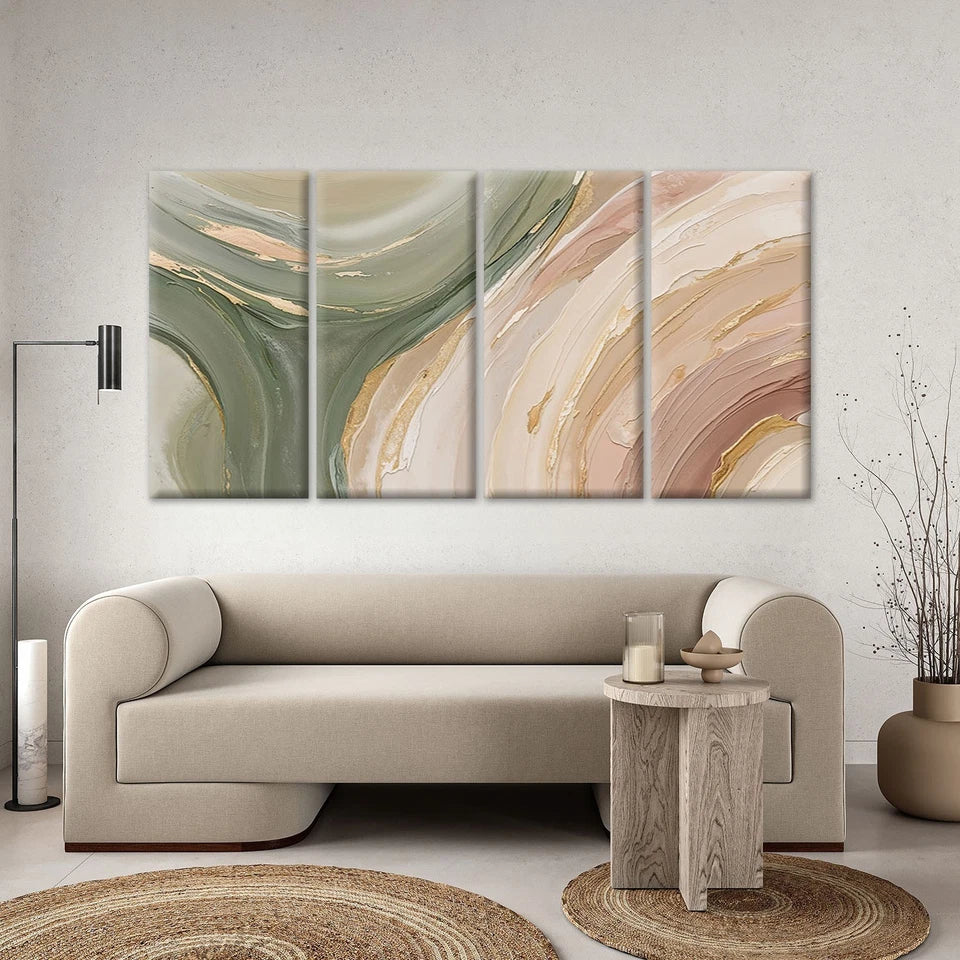 4pcs Neutral Abstract Paint Modern Wall Art Set Canvas Framed 45x80cm - High Quality Print 100% Australian Made Wall Canvas Ready to Hang