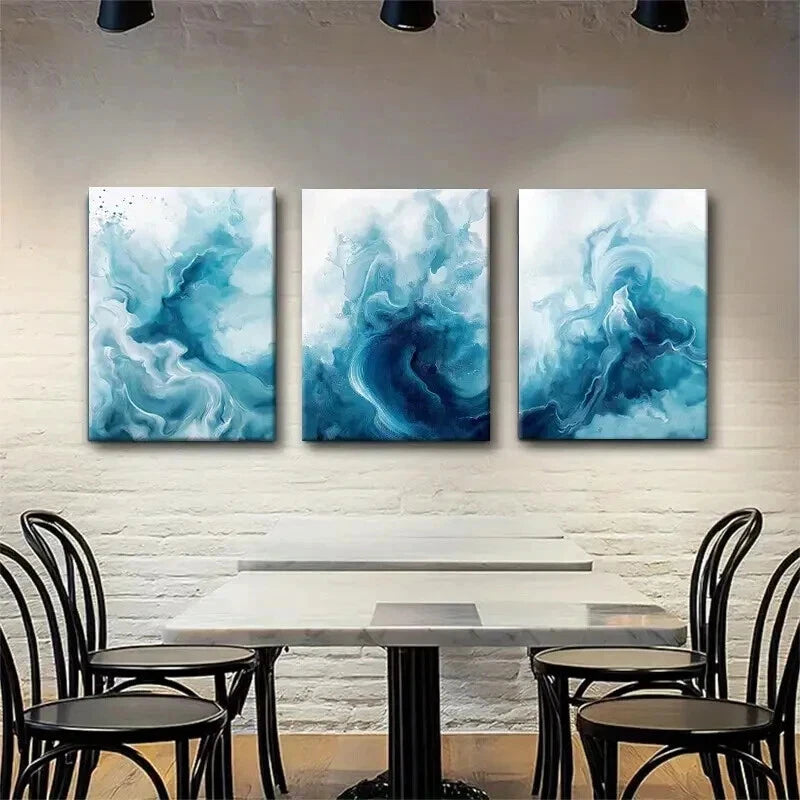 3pcs Fluid Abstract Ocean Waves Elegant Perfect Wall Art Set Canvas Framed 50x70cm - High Quality Print 100% Australian Made Wall Canvas Ready to Hang