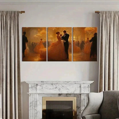 3pcs Golden Ballroom Elegant Dancing Couple Wall Art Set Canvas Framed 40x60cm - High Quality Print 100% Australian Made Wall Canvas Ready to Hang - Bella Home Decor
