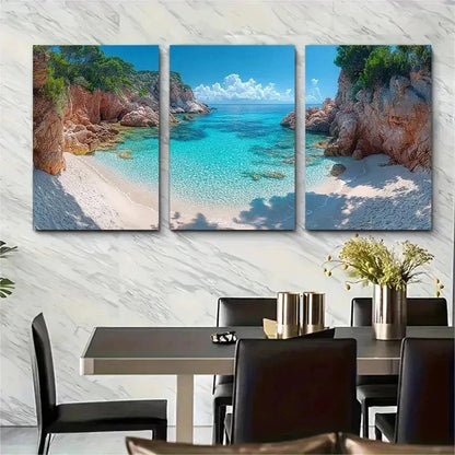 3pcs Clear Blue Tropical Beach Perfect Wall Art Set Canvas Framed 50x70cm - High Quality Print 100% Australian Made Wall Canvas Ready to Hang - Bella Home Decor