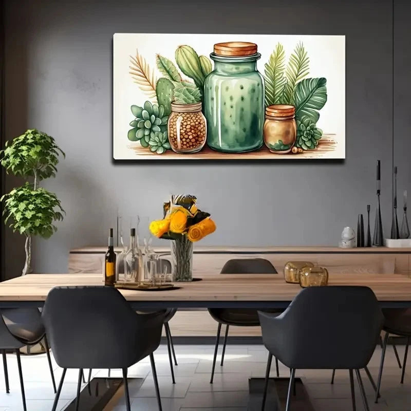 Bottle Succulents White Wall Art Canvas Office Home Room Framed 120x60cm